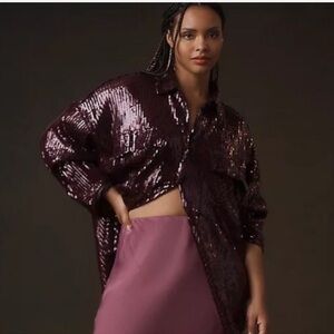 Pilcro by Anthropologie Sequin Button Up Tunic Top